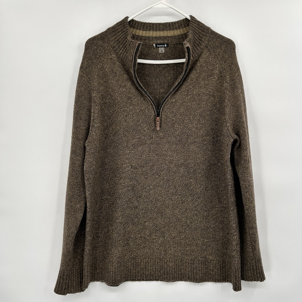 Smartwool Mens 1/4 Zip Sweater Size‎ M Brown Merino Wool Blend Preppy Classic